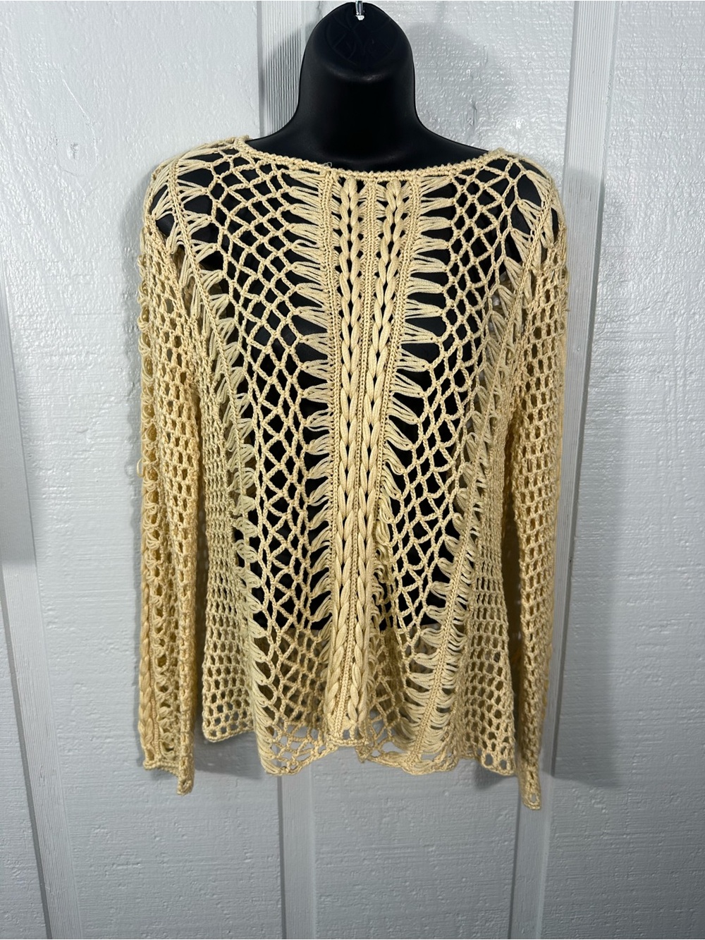 Chicos Yellow/Beige Crochet Sweater No Size EUC